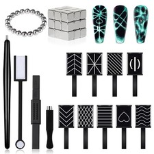 41Pcs Nail Magnet Tool Set, Strong Cat Eye Gel Nail Polish Kit Black-41PCS