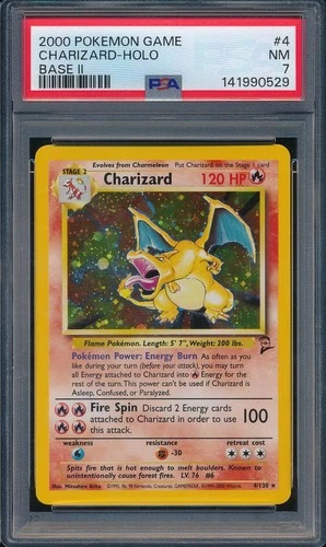 2000 Pokemon Game 4 Charizard Holo Base 2 II PSA 7 NM - 141990529