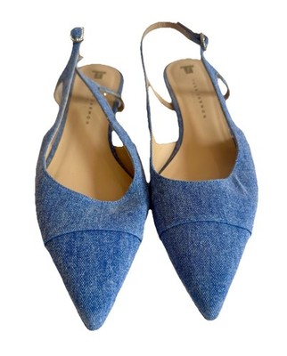 Tara Jarmon Kaia Blue Denim Slingback Low Kitten Heels Sommerschuhe 39 UK 6