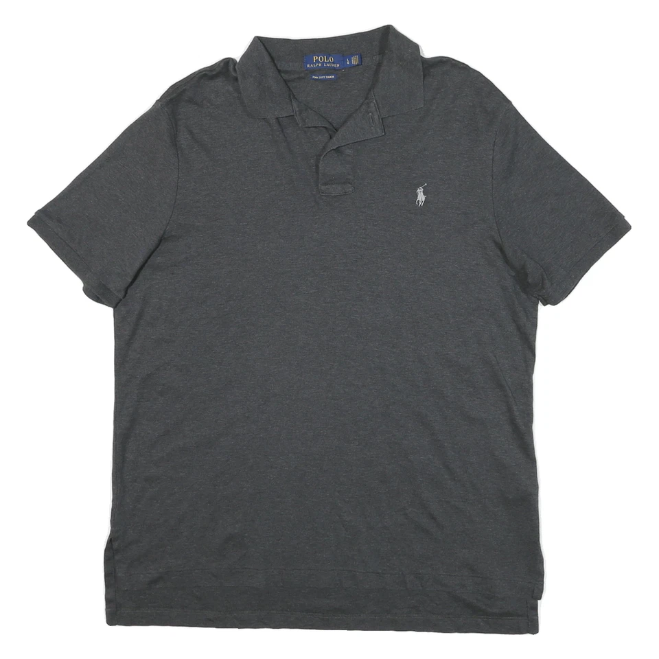 POLO RALPH LAUREN Mens Grey Short Sleeve Plain Polo Shirt L Classic Fit Cotton