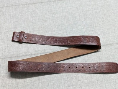 Vintage TexTan Tooled Leather Belt Cowhide Sz.40 (Lg.) Floral Harness vintage TOOLED buckle belt WESTERN harness leather 40 brown  main image 3