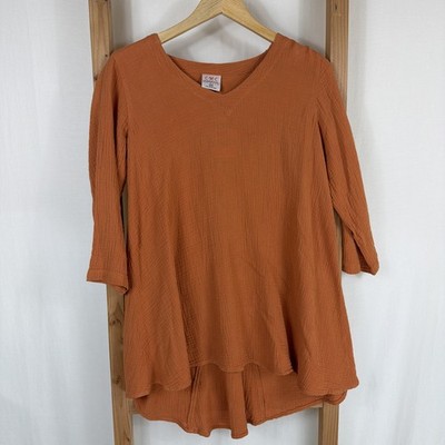 NWT Color Me Cotton CMC Terracotta V Neck Tunic Size XS Made in USA High Low