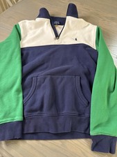 Polo Ralph Lauren Colorblock Quarter ZipPullover Youth XL 18-20 Navy Green Cream