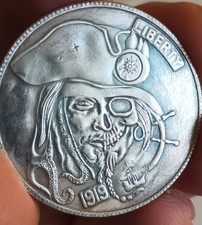 1pc Skull Pirate 1919 Theme Commemorative Metal Coin. 35mm Diameter.#draw44