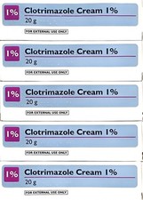 Image of Clotrimazole Cream 1% 20g - Treats Fungal Infections, Thrush, Ringworm - 5 PACK