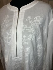 NINE WEST Women's Fernanda Half Zip Front Embroidered Pullover Top Large Summer
