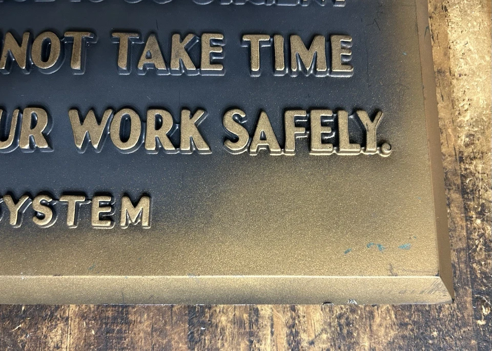 Letrero de seguridad de trabajo sistema telefónico campana original vintage - base de madera letras 3D Foto 2 de 4