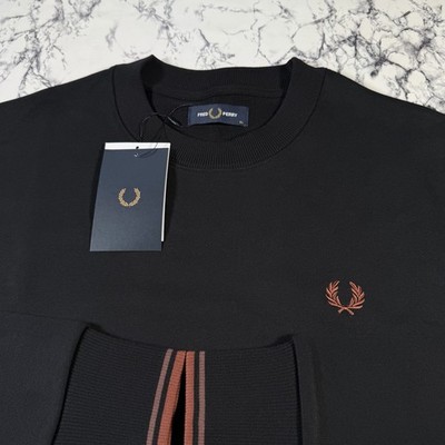 FRED PERRY Mens Black Classic Sweatshirt SIZE XL BNWT Authentic M7535 Twin Tip