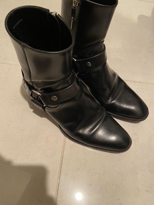Stivali Saint Laurent Harness in pelle nera con zip laterale taglia 40 da uomo autentici