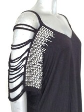 woman VENUS Studded cut~out Cold Shoulder Top Blouse Size 3X Pullover Blk/silver