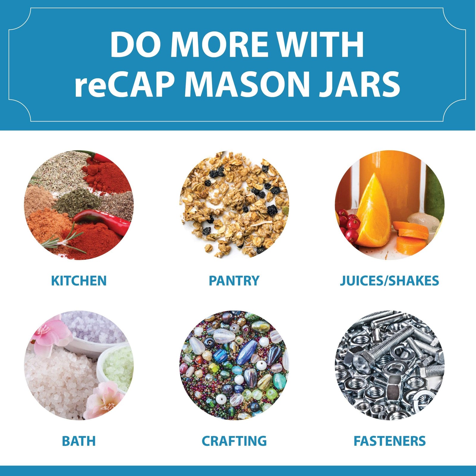 reCAP Mason Jars Lid FLIP Cap | Regular Mouth | Silver 4 Pack | Made in USA
