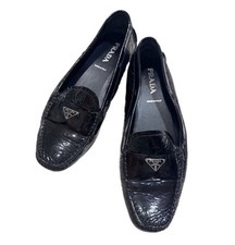 prada patent leather black driving loafers moccasins 38.5 38 8 vintage enamel