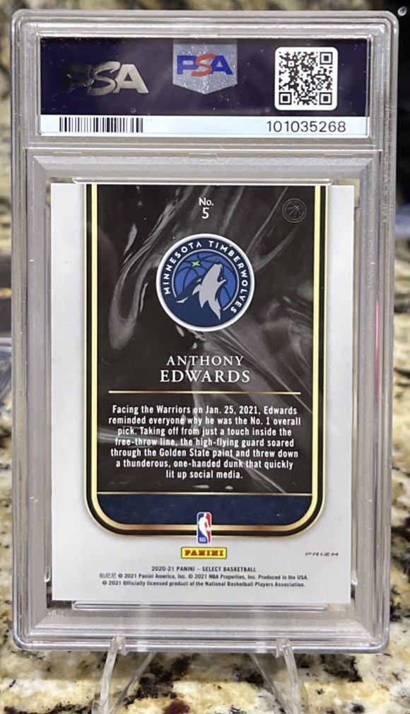 2020-21 Select ANTHONY EDWARDS Rookie Selections Silver Prizm SP #5 PSA 10 (RC) view 2