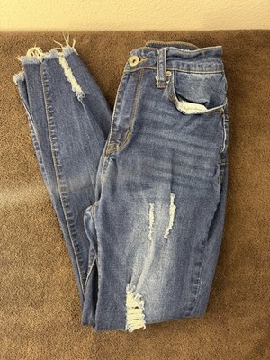 SONG Curvy Super High Rise Skinny Ankle Jeans Women's Blue Denim 5/27 Distressed