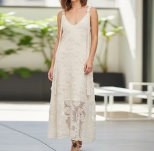 NWT En Saison Reese Womens Size Large Floral Appliqué Crochet Ivory Maxi Dress