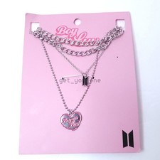 NWT BTS Boy With Luv Layered Chain Necklace Set Kpop Logo  Heart Charm
