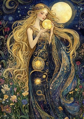 Sol nordische Sonnengöttin Kunstdruck Licht Mond Sterne heidnische Mythologie nordisch AH95