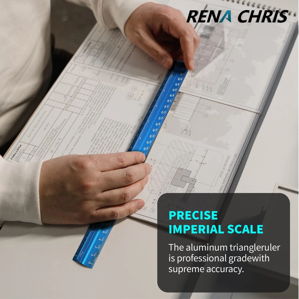 2PCS Architectural Scale Ruler: 12" Imperial Aluminum Triangular Scale Ruler - Image 3 of 4