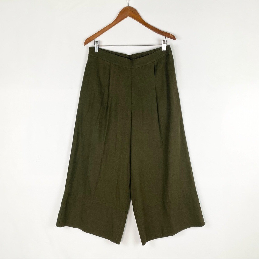 BANANA REPUBLIC Linen Blend Wide Leg Cropped Pants Olive Green Size Medium