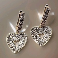 Heart Dangle Pave Crystals Huggie Hoop EVC Overlay metal unbranded