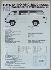 Toyota Rio Riogrande Motor Caravans Motorhomes Intl Sales Leaflet 1980