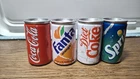 Vintage Coca-Cola, Fanta Orange, Diet Coke, and Sprite Miniature Soda Cans