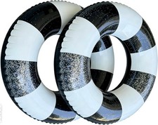 33" Inflatable Pool Floats - 2 Pack Striped Swim Rings for Adults, Beach Lake