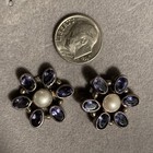 VTG Samuel B Behnam BJC 925 Sterling Silver Pearl Amethyst Floral Stud Earrings — photo 3