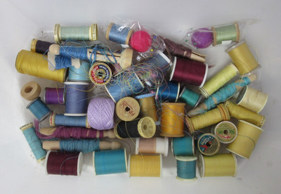 Lot of Assorted Spools of Thread Some Vintage Variety of Colors Wood Spools Used