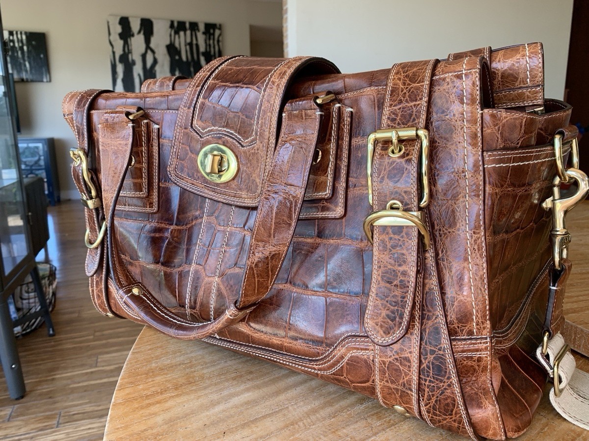 a*有様 ビンテージ　COACH Coach Alligator Vintage Hamptons Carryall Brown RARE Made In Italy