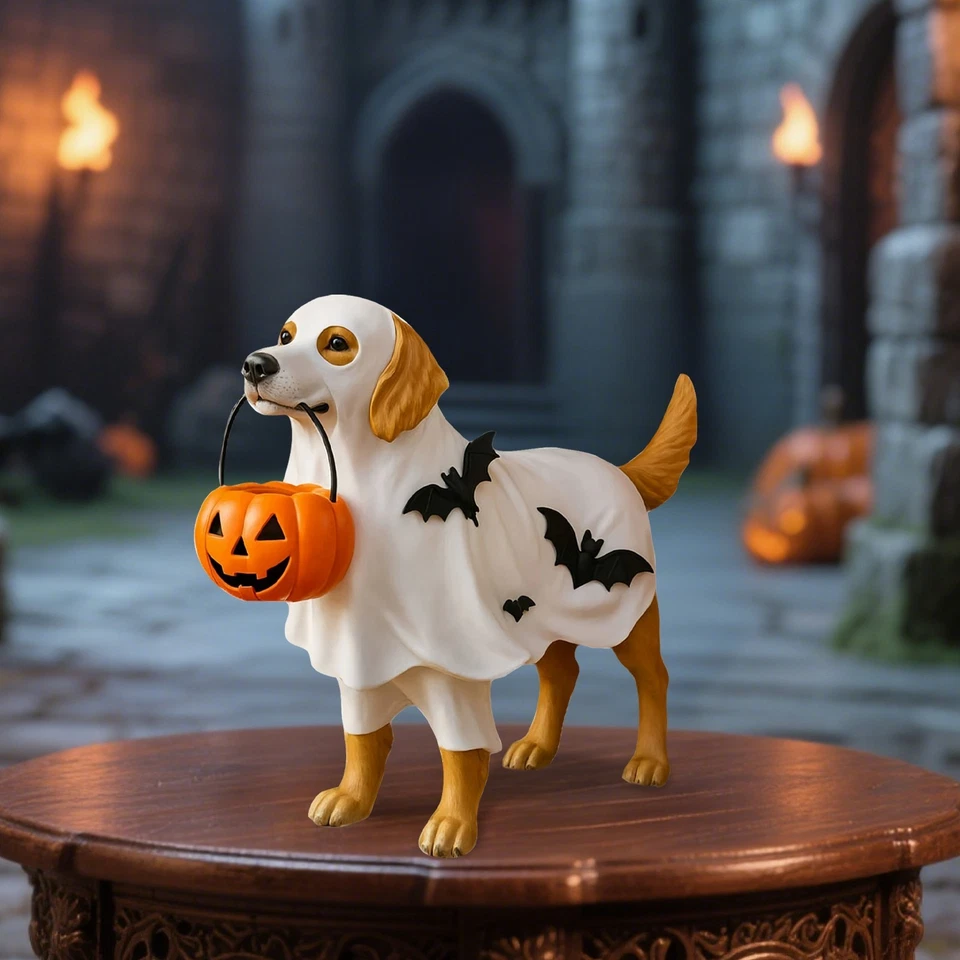Ghost Dog Halloween Decoration, Resin Halloween Dogs Ghost Decor Indoor Pumpkin - Image 4 of 4