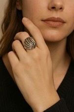 vintage Sterling Silver carved wide band ring sz 6