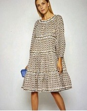 TORY BURCH Puffed-sleeve Dress In Ivory Batik Medallion Size M