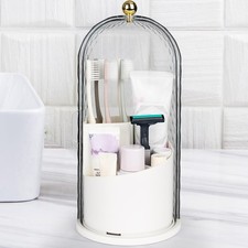 Toothbrush Holders with Sliding Lid, Rotating 3 Slots Bathroom Organizer Counter