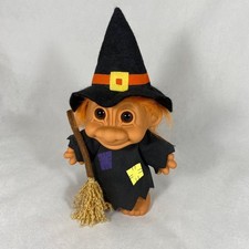 Vintage Russ Berrie Troll Doll 8" Halloween Pumpkin Witch w/Broom  Hat