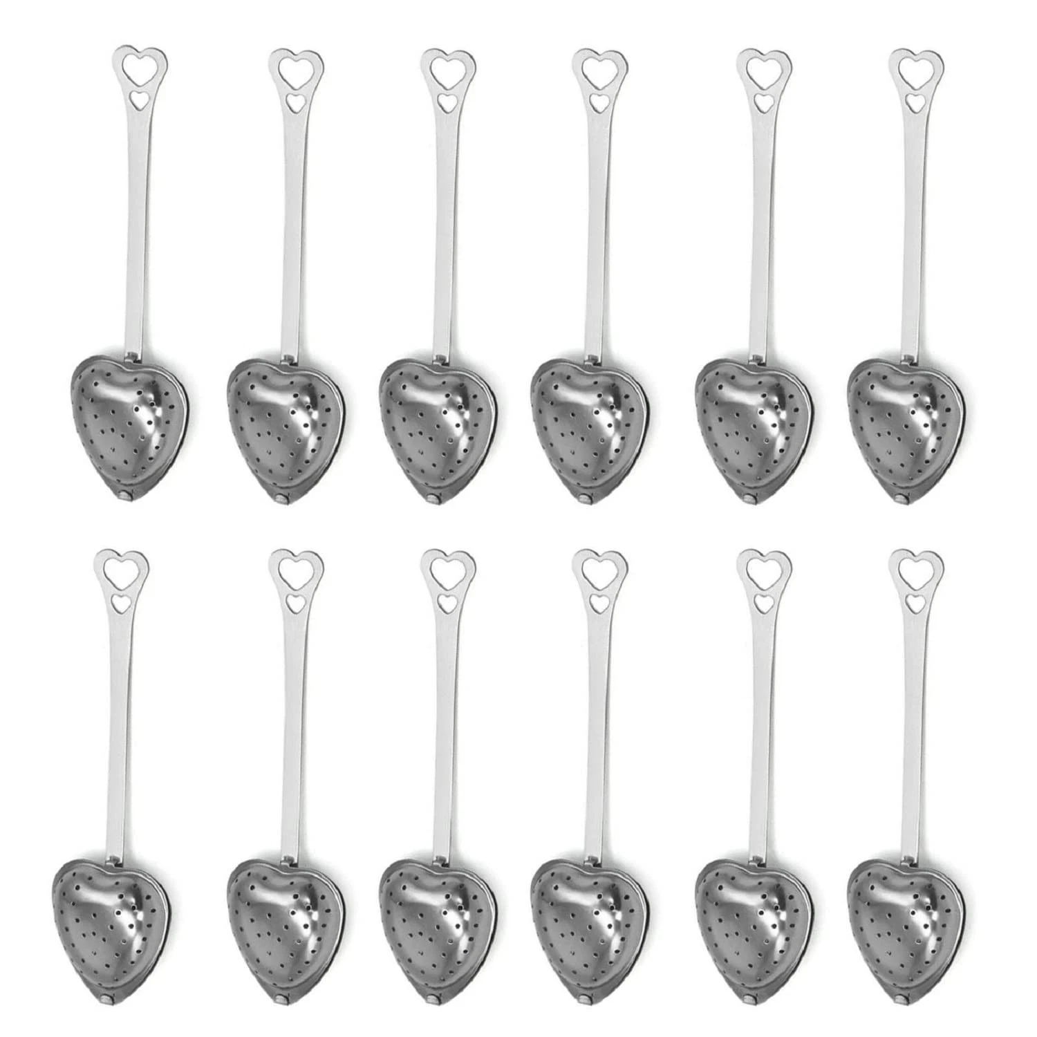 Heart Shaped Tea Strainer Spoon 12 PCS Stainless Steel Mesh Sifter Filter