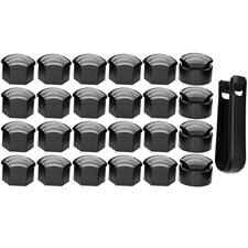 24X 17MM Black Wheel Nut Bolt Trims Studs Cover Caps For VW Opel Audi BMW Benz
