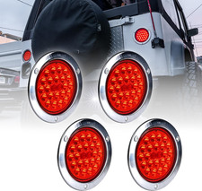 4pc 4 Inch Round Led Trailer Tail Lights Red Stop Turn Brake Lights Chrome Bezel