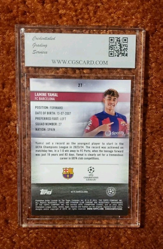 *LAMINE YAMAL* 2023-24 Stadium Club Chrome C/C UCC #27 *CGS 10* RC Rookie Card  view 2