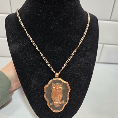Vintage Bell Trading Solid Copper Owl Pendant Necklace READ