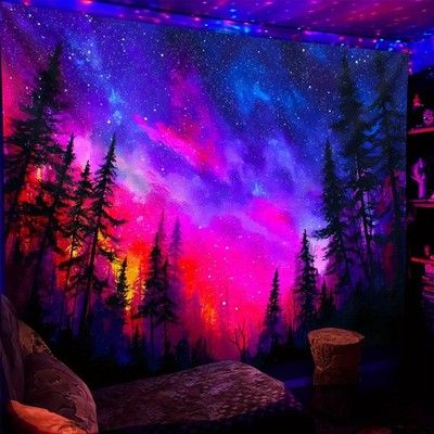1pc Large Glow-in-the-Dark Tapestry - Neon Glow-in-the-Dark Forest Sunset Wall H