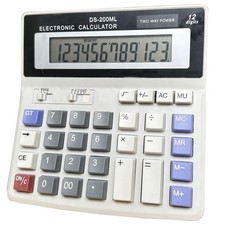 Desk Calculator Large 12 Digit Display, Dual Power Basic Grey 
