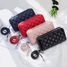 Quilted Design Soft Genuine Leather Sling Bag for Women Ladies Double Zip Wallet