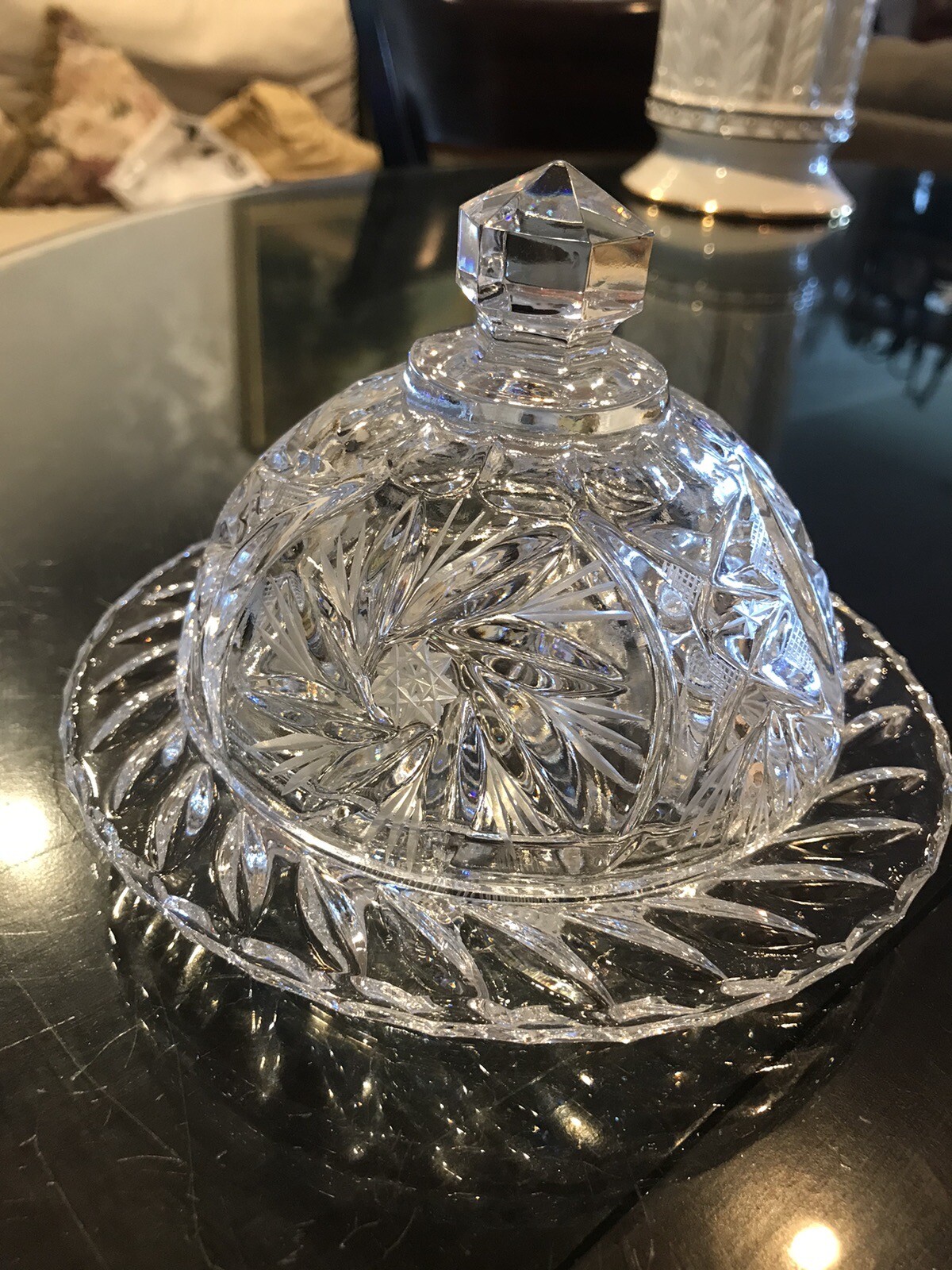 Vintage Hand Cut Crystal Butter Dish eBay