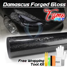 PET Damascus Steel Forged Gloss Black Carbon Fiber Car Vinyl Wrap Decal Sticker