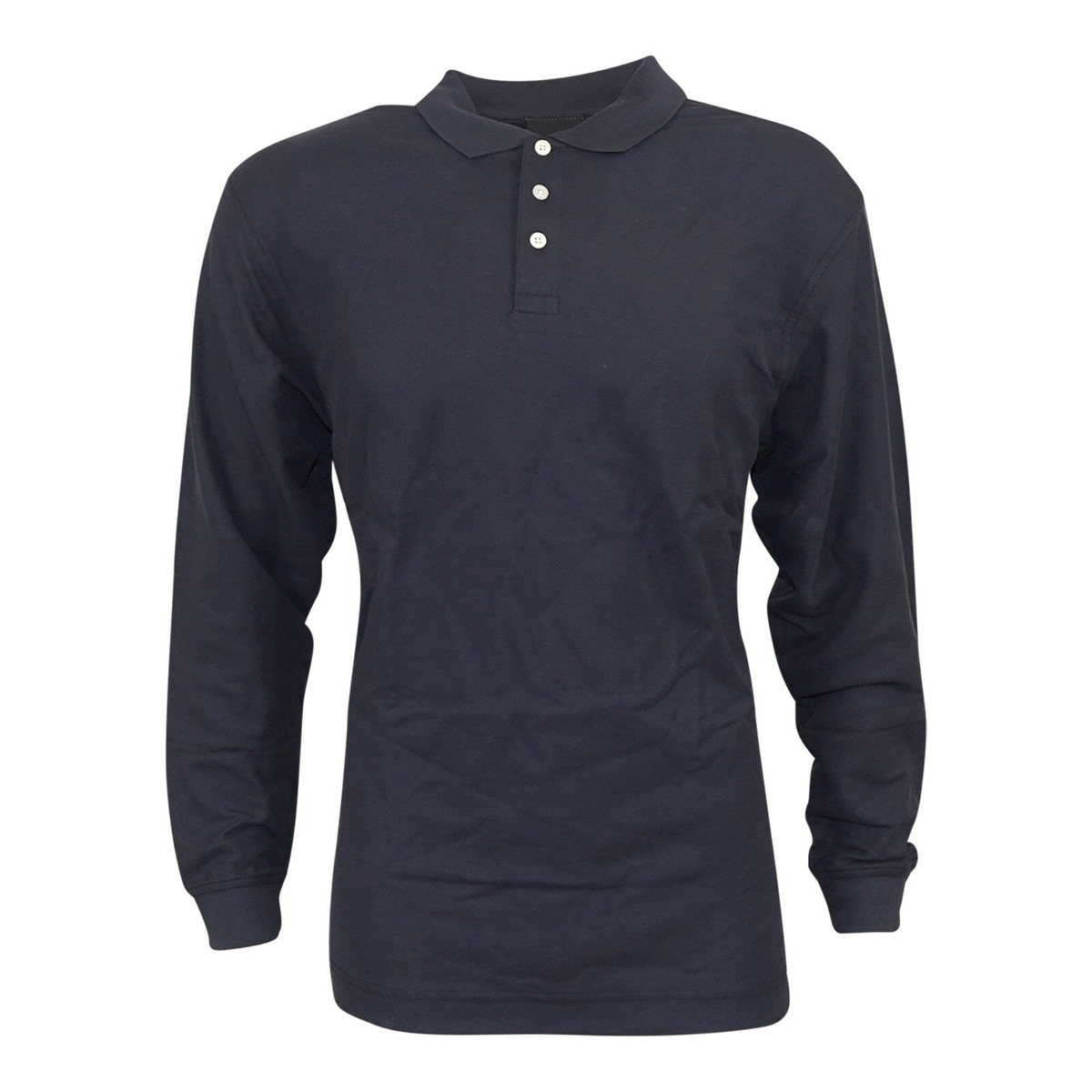 Reebok Men's Long Sleeve Navy Blue Cotton Polo Shirt