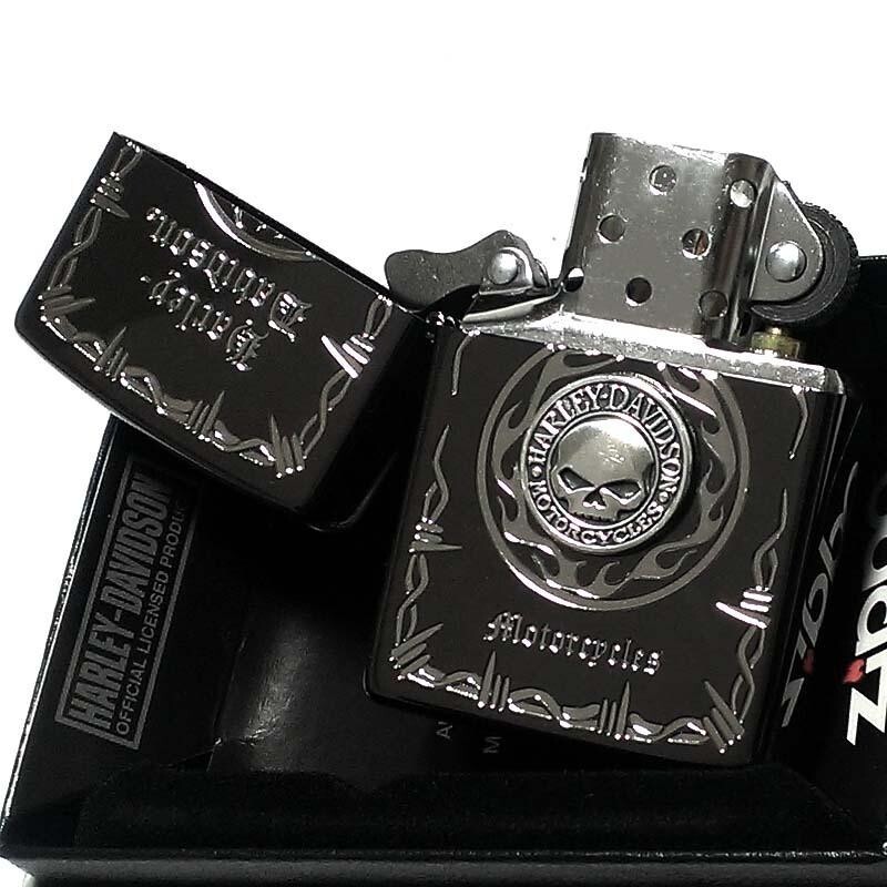 Zippo Harley Davidson HDP-69 Black Skull Metal Plate Oil Lighter