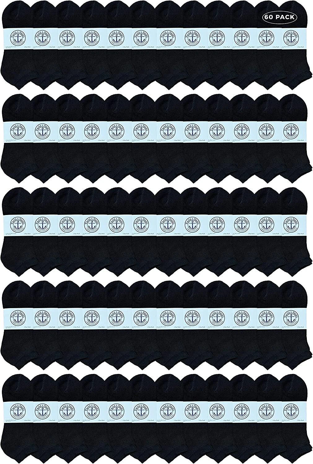 60 PK of Men's No Show Ankle Socks, Premium Quality Cotton. Size 10-13 Black
Opens in a new window o
