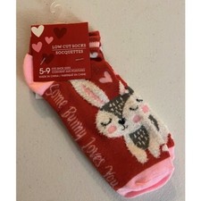 NWT Valentine's Day Bunny Themed Ladies Sz 5-9 Crew Socks "Some Bunny Loves You"