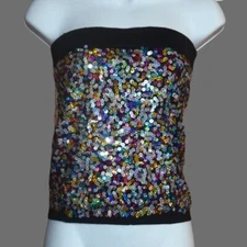 POOF COUTURE Women's Sz S Sequined Tube Top Blouse Shirt